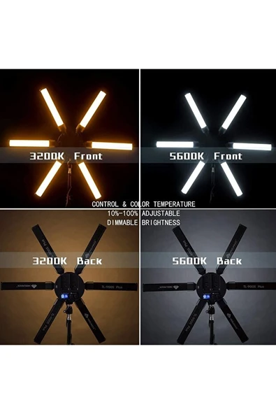 6 Kanatlı Katlanabilir LED Işık  3200K-5600K Renk Ayarı, Tripod ve Taşıma Çantası Dahil 2.10 CM Tripod Ayak Canlı Yayın Işığı - 3