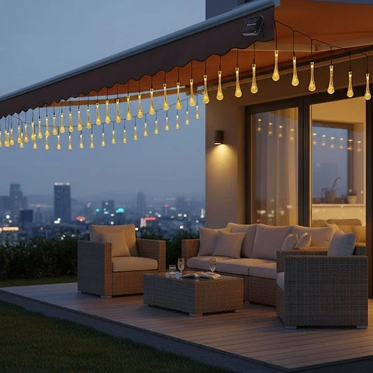 Damla Şeklinde 50 Led Güneş Enerjili Bahçe Balkon Aydınlatma 7 Metre ışık ürün görseli 1