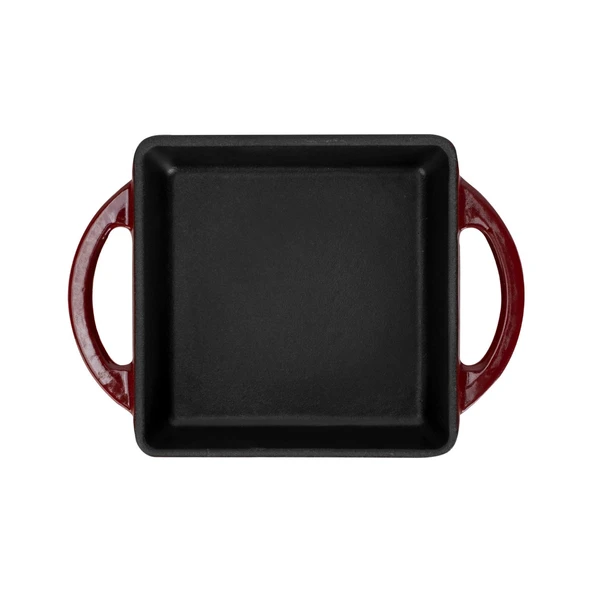 Lava Döküm Kare Sahan Döküm Demir Yekpare Çift Kulplu Ölçü 12x12cm.-Bordo - Resim 3