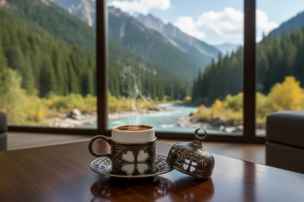 Yonca Desenli 6 Kişilik Porselenli Kapaklı 24 Parça Kalay Renk Fincan Seti - 4