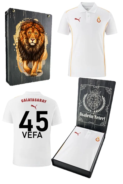 Galatasaray Orijinal Lisanslı A-Takım UV Bakılı Kişiye Özel Polo Yaka Beyaz T-Shirt ürün görseli 1