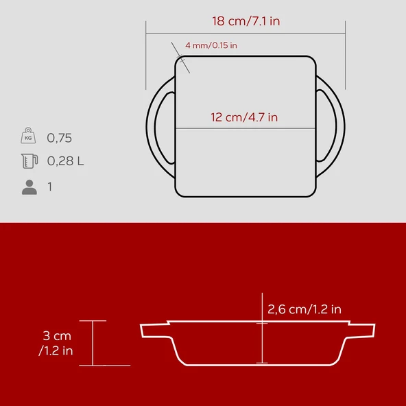 Lava Döküm Kare Sahan Döküm Demir Yekpare Çift Kulplu Ölçü 12x12cm.-Bordo - Resim 5