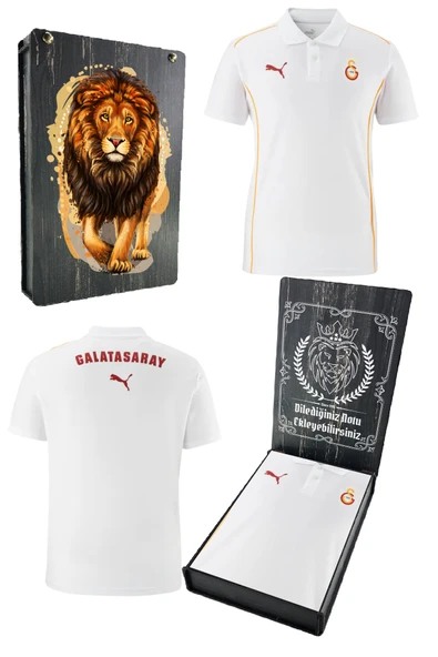 Galatasaray Orijinal Lisanslı A-Takım UV Basklı Kutu İçi Kişiye Özel Polo Yaka Beyaz T-Shirt