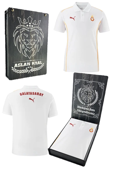 Galatasaray Orijinal Lisanslı A-Takım Lazer Baskılı Kutu İçi Kişiye Özel Polo Yaka Beyaz T-Shirt