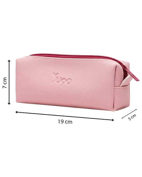 Yuga Tek Gözlü Suni Deri Kalem Çantası Pembe - Resim 6