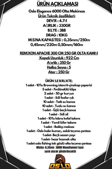 Oslo Elegance 6000 Remixon Apache 300cm 250gr Göl ve Deniz Olta Seti - Resim 2