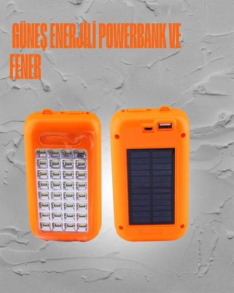 Güneş Enerjili LED Powerbank Işıldak – 10000 mAh, Su Geçirmez, 32 LED, Taşınabilir Tasarım - Resim 2