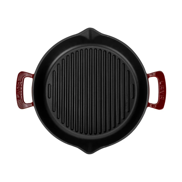 Lava Döküm Yuvarlak Izgara Tavası Döküm Demir Yekpare Çift Kulplu Çap(Ø)32cm.-Bordo - Resim 3