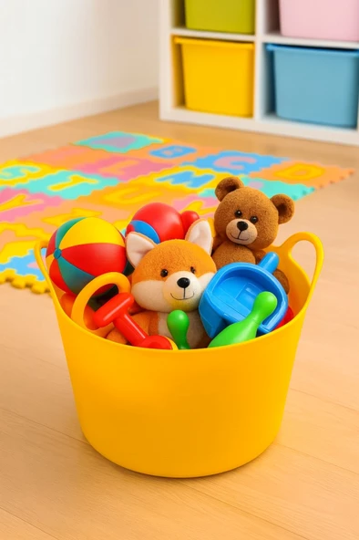 Sarı, Esnek Plastik Kova – 20 Litre, Temizli Kovası, Esneyebilen Oyuncak ve Çamaşır Sepeti ürün görseli 1