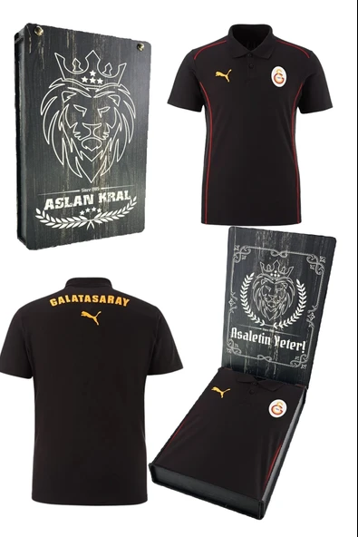 Galatasaray Orijinal Lisanslı A-Takım  Lazer Kutulu Polo Yaka Siyah T-Shirt ürün görseli