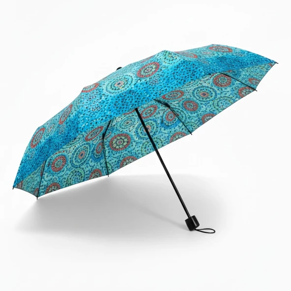 CCL Manuel Kısa 8 Telli Pongee Kumaş Desenli Şemsiye (103G-2) GKH - Resim 4