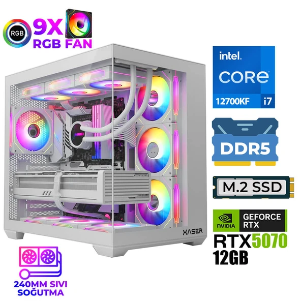 Xaser Master x8 i7 12700KF 32GB DDR5 Ram 1TB M.2 NVMe SSD 12GB RTX5070 Sıvı Soğutmalı Oyuncu Bilgisayarı ürün görseli