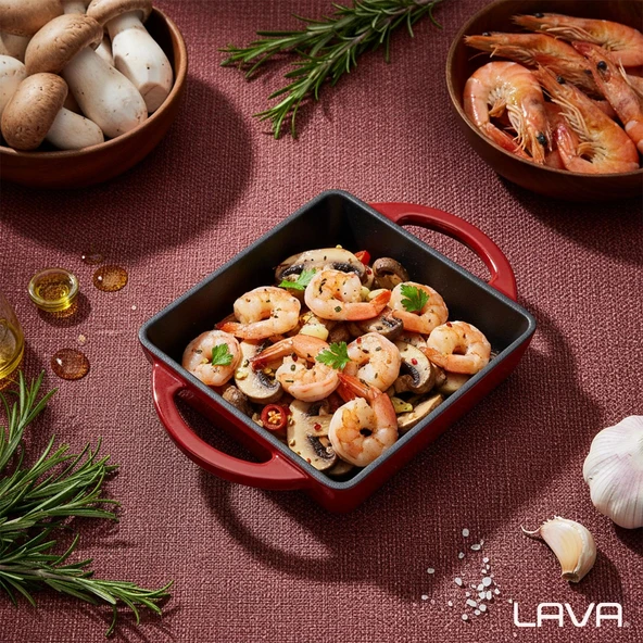 Lava Döküm Kare Sahan Döküm Demir Yekpare Çift Kulplu Ölçü 12x12cm.-Bordo - Resim 7