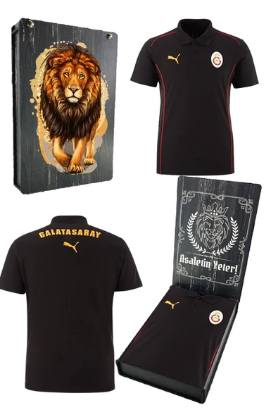 Galatasaray Orijinal Lisanslı A-Takım  UV Kutulu Polo Yaka Siyah T-Shirt - 1
