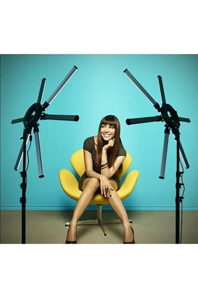 Katlanabilir 6 Kollu LED Stüdyo Işık  120 W Yüksek Parlaklık, 3200K 5600K Renk Ayarı, Tripod ve Taşıma Çantası 2.10 CM Tripod Ayak Canlı Yayın Işığı - 5