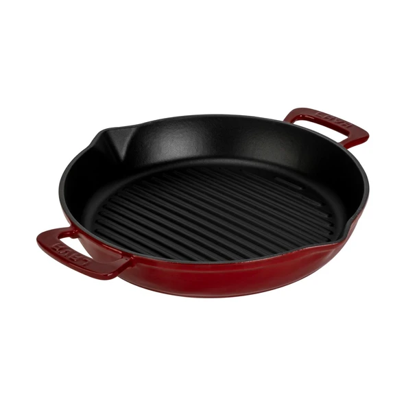 Lava Döküm Yuvarlak Izgara Tavası Döküm Demir Yekpare Çift Kulplu Çap(Ø)32cm.-Bordo - Resim 2