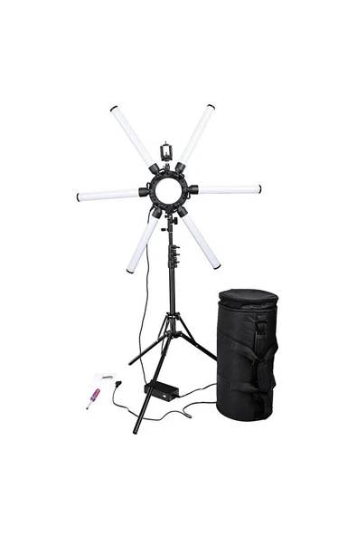 Katlanabilir 6 Kollu LED Stüdyo Işık  120 W Yüksek Parlaklık, 3200K 5600K Renk Ayarı, Tripod ve Taşıma Çantası 2.10 CM Tripod Ayak Canlı Yayın Işığı - 4
