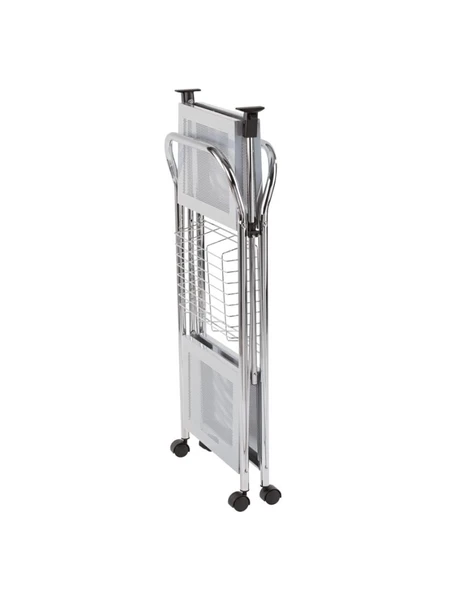 Katlanabilir Tekerlekli Metal Raflı Servis Arabası – Beyaz - 3