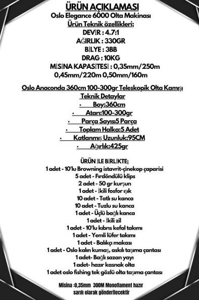 Oslo Elegance 6000 Oslo Anaconda 360cm 100-300gr Göl ve Deniz Olta Seti ürün görseli 1