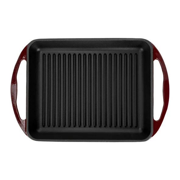 Lava Döküm Dikdörtgen Izgara Tavası Döküm Demir Yekpare Çift Kulplu Ölçü 26x32cm.-Bordo - Resim 3