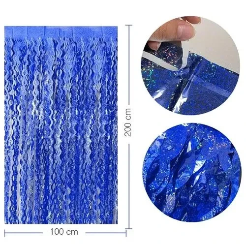 Metalize Dalgalı Hologramlı Lacivert Arka Fon Süs 100x200 cm - Resim 2