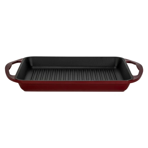 Lava Döküm Dikdörtgen Izgara Tavası Döküm Demir Yekpare Çift Kulplu Ölçü 26x32cm.-Bordo ürün görseli