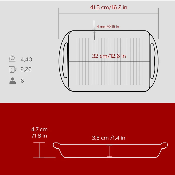 Lava Döküm Dikdörtgen Izgara Tavası Döküm Demir Yekpare Çift Kulplu Ölçü 26x32cm.-Bordo - Resim 5