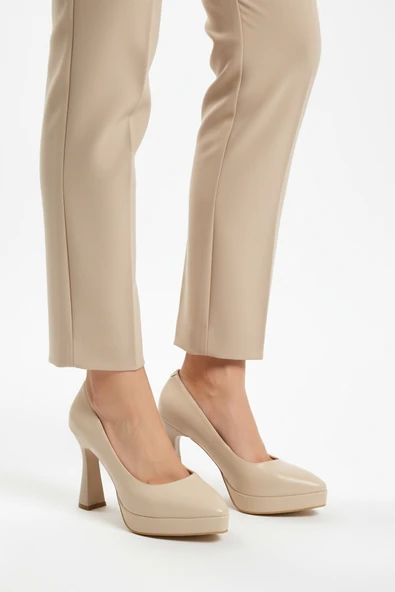 Ayakmod Bej İnce Uzun Kadın Topuklu Ayakkabı 448206 Z