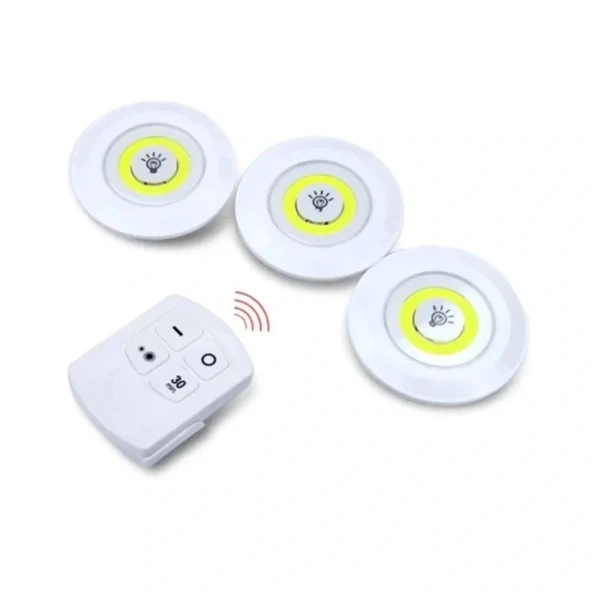 Rewel Kablosuz Pilli Led Spot Lamba Işıldak 3lü Kumandalı Yapışkanlı