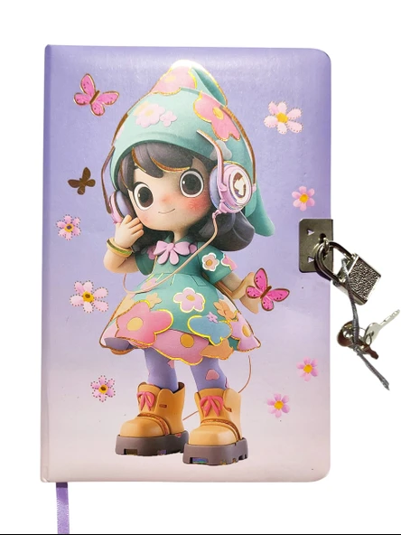 Sevimli Kız Hatıra Defteri (Günlük) Kilitli Defter 80 yaprak - Müzik