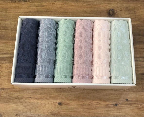 6 Lı Royam Hazangülü Mira %100 Pamuklu Kutulu El Yüz Havlusu Seti 50 x 90 - Resim 2
