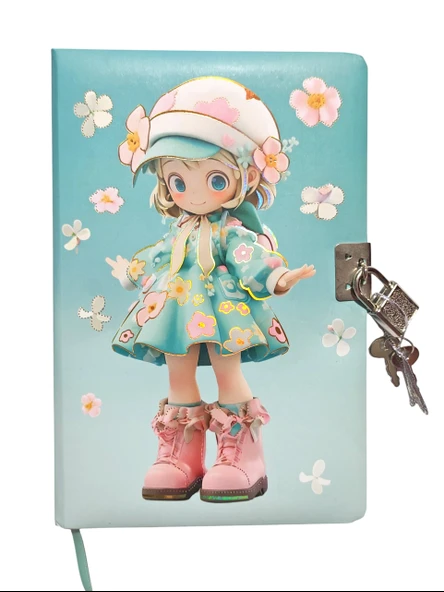 Sevimli Kız Hatıra Defteri (Günlük) Kilitli Defter 80 yaprak - Sarışın Kız ürün görseli
