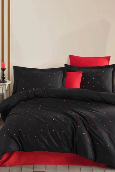 Lubow Poplin Nakışlı Çift Kişilik Nevresim Takımı Premium Siyah ürün görseli