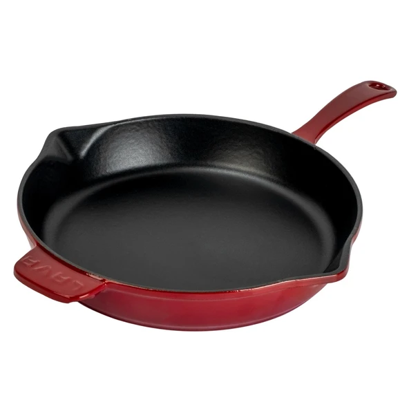 Lava Döküm Yuvarlak Kızartma Tavası Döküm Demir Yekpare Saplı. Çap(Ø)30cm-Bordo - Resim 2