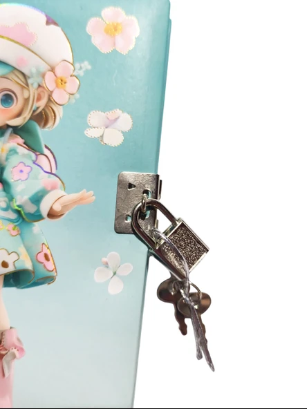 Sevimli Kız Hatıra Defteri (Günlük) Kilitli Defter 80 yaprak - Sarışın Kız - Resim 2