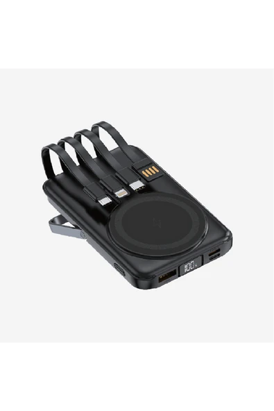 WF27 Mini Led Ekranlı Çoklu Kablolu 10000 mAh Wireless Şarjlı Powerbank