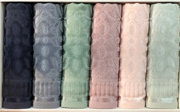 6 Lı Royam Hazangülü Mira %100 Pamuklu Kutulu El Yüz Havlusu Seti 50 x 90 - Resim 4