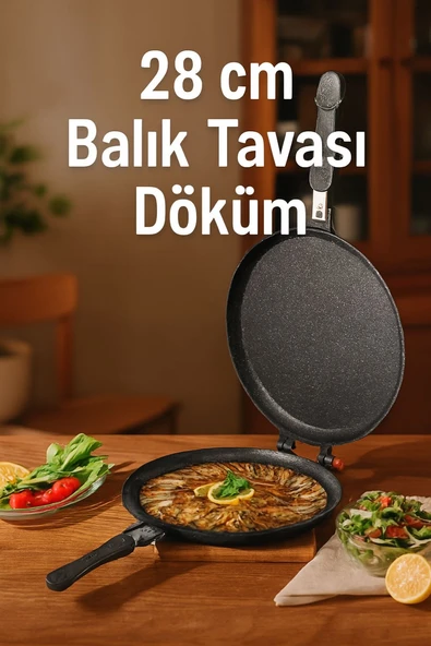 Granit Döküm Tava Çift Taraflı Balık Tavası Döküm 28 cm ürün görseli