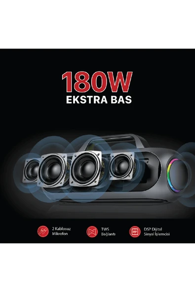 M420 Premium Extra Bass Çift Mikrofonlu Kablosuz Hoparlör - Resim 2