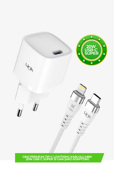 G841 Premium 20w Qc4.0 Gan Lightning Kablolu Şarj Aleti Set