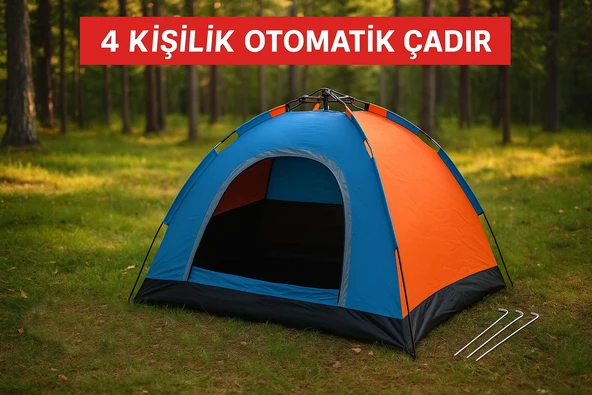 4 Kişilik Tam Otomatik Kamp Çadırı | Su Geçirmez, Dayanıklı, Metalize Kaplı, 200×200×145 cm - 2