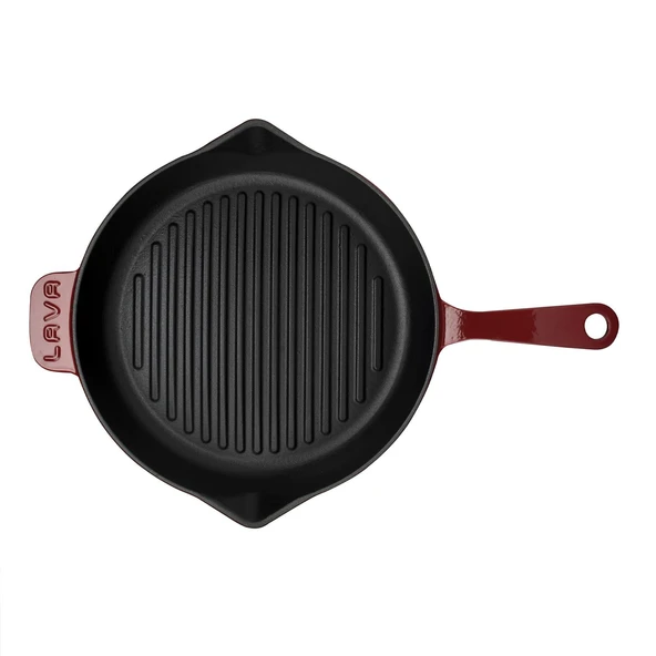 Lava Döküm Yuvarlak Izgara Tava Döküm Demir Yekpare Saplı Konkav Taban 12mm. Çap(Ø)28cm.-Bordo - Resim 3