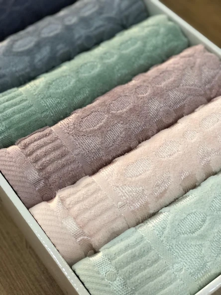 6 Lı Royam Hazangülü Mira %100 Pamuklu Kutulu El Yüz Havlusu Seti 50 x 90 - Resim 3