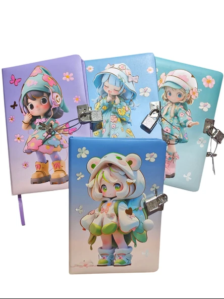 Sevimli Kız Hatıra Defteri (Günlük) Kilitli Defter 80 yaprak - Sarışın Kız - Resim 4