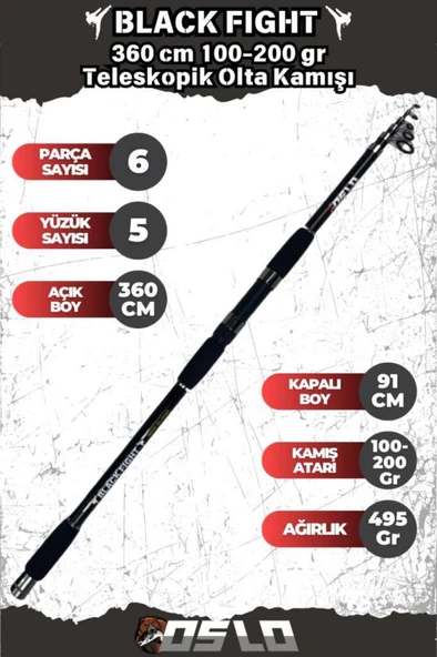 Oslo Elegance 6000 Oslo Black Fight 360cm 100-200gr Göl ve Deniz Olta Seti - Resim 4