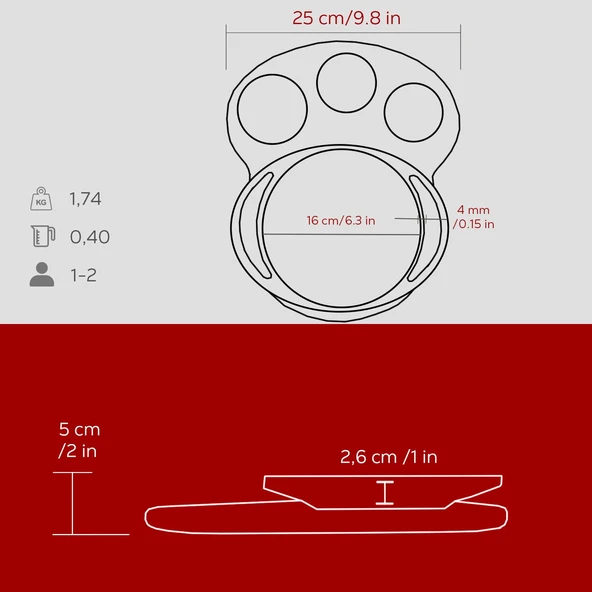 Lava Döküm Yuvarlak Sahan Döküm Demir Yekpare Çift Kulplu Kayın Servis Ahşabı Çap(Ø)16cm. (Sos Kapları Dahil Değildir.)-Bordo - Resim 5