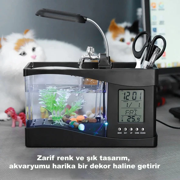 DailyTech Dekoratif USB Masaüstü Mini Akvaryum Balık Tankı - 3