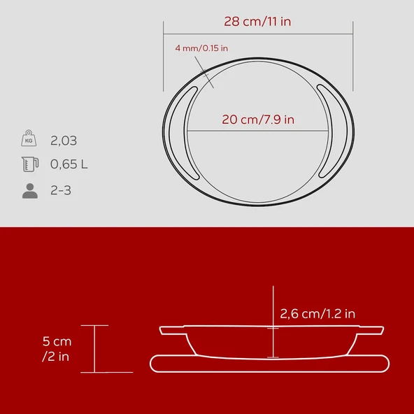 Lava Döküm Yuvarlak Sahan Döküm Demir Yekpare Çift Kulplu Kayın Servis Ahşabı Çap(Ø)20cm.-Bordo - Resim 5