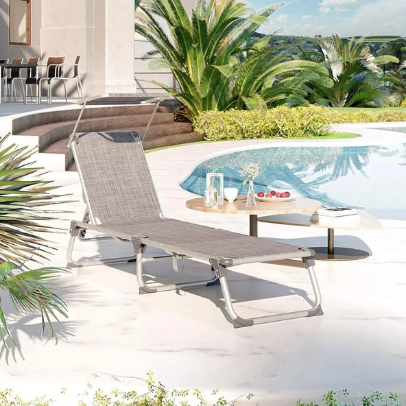 Songmics GCB19 55x193x31 cm Gölgelikli Katlanabilir Şezlong - 2