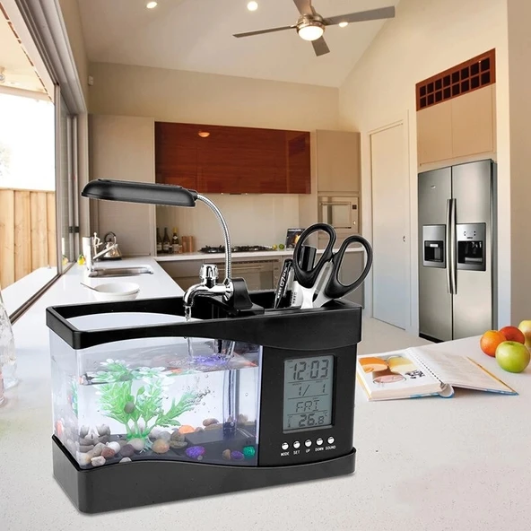 DailyTech Dekoratif USB Masaüstü Mini Akvaryum Balık Tankı - 6